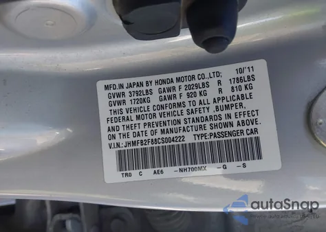 2012 Honda Civic Ex from USA, damaged, VIN JHMFB2F88CS004222